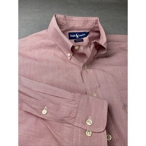 MENS 17 RALPH LAUREN OXFORD RED WHITE LONG SLEEVE BUTTON FRONT SHIRT CLASSIC